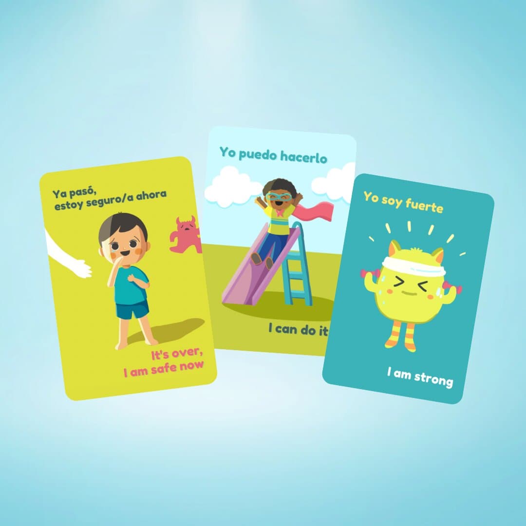 EMDR cognition cards fanned out ready to be introduced to a child in a therapy session